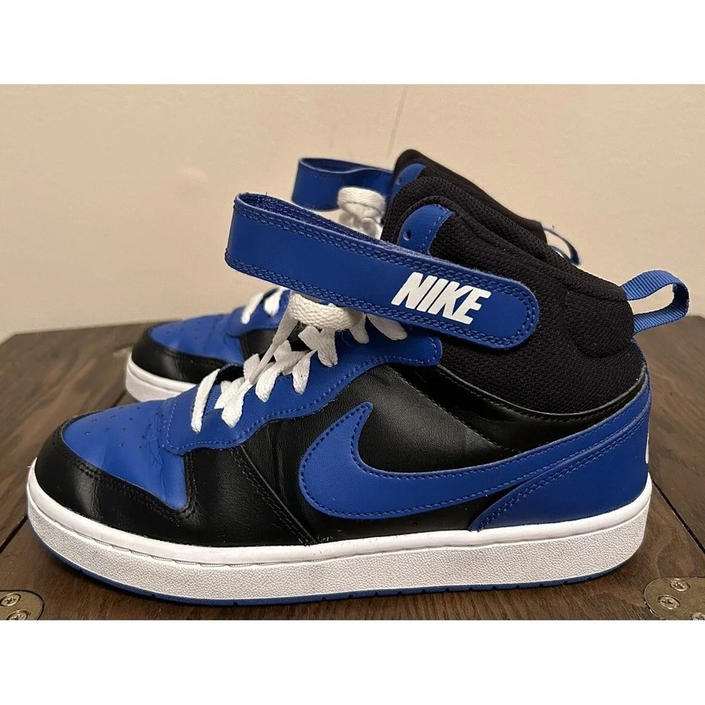 Nike Court Borough Mid 2 Black Royal Blue Size 6.5Y (DM8872-001) Youth‎